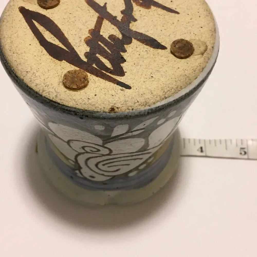 Vintage Petteford Pottery Signed Candle Votive Holder Bird Speckled Stoneware